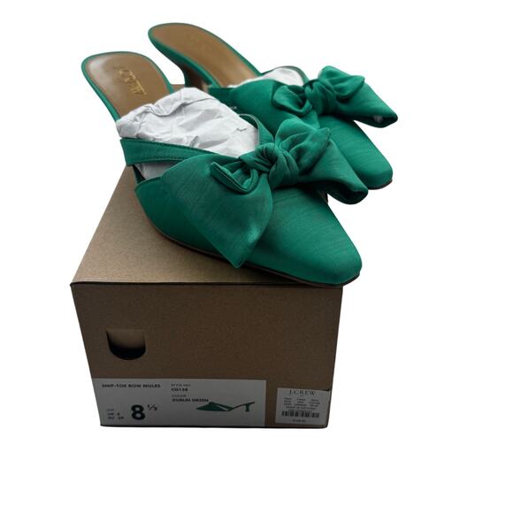 J. Crew Snip Toe Bow Kelly Green Formal Dressy Classy Mules Women's Size 8.5 - Picture 2 of 11
